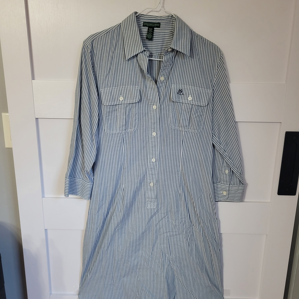 Ralph Lauren Blue Pinstripe Long Sleeve Dress